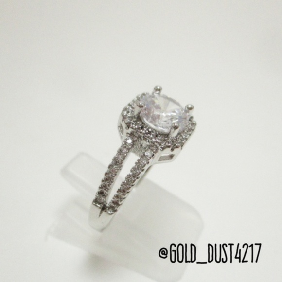 Simulated Diamond Square Halo Engagement Ring - Picture 2 of 5